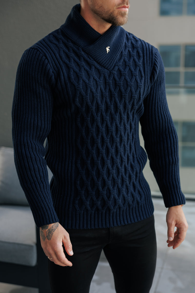 Father Sons Chunky Cable Knit Navy Jumper - FSJ060