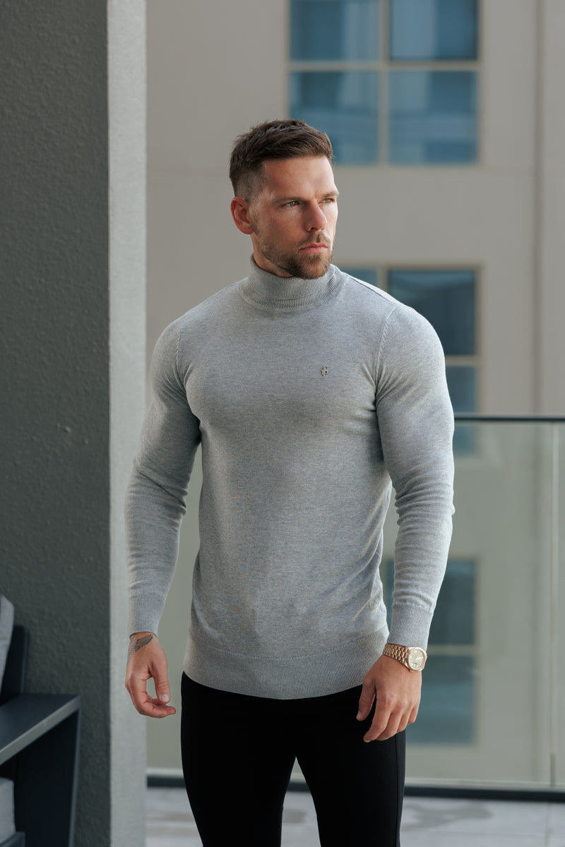 FS Light Grey Roll Neck Knitted Jumper With FS Branding - FSN208