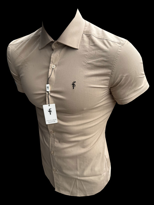 Father Sons Super Slim Stretch Beige Short Sleeve with Cutaway Collar  - FS1161