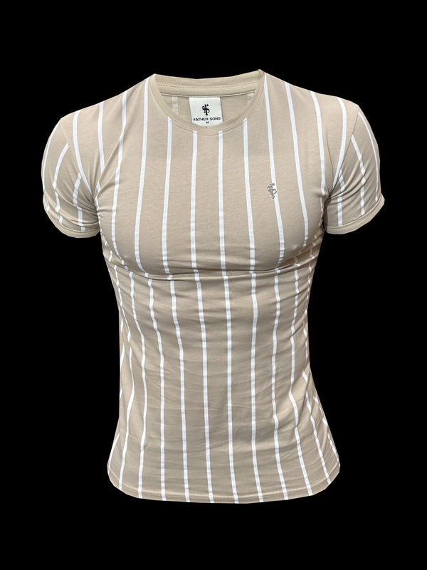 Father Sons Printed Taupe / White Stripe Fitted T Shirt - FSH1170