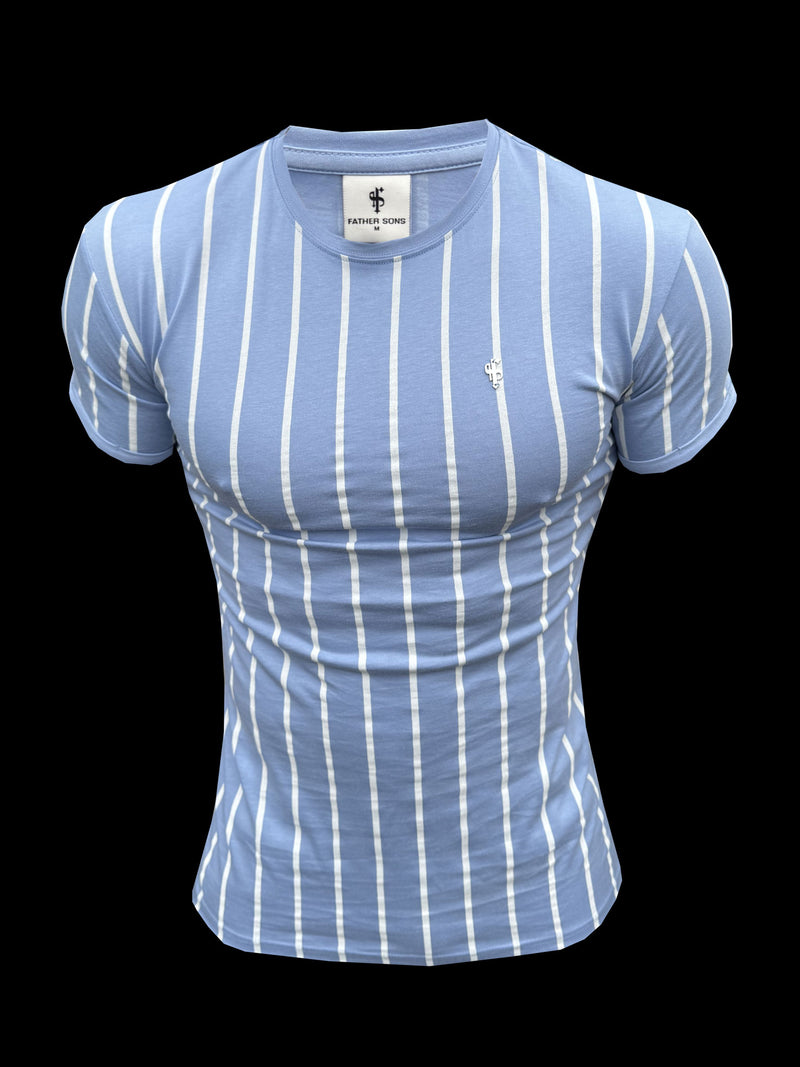 Father Sons Printed Light Blue / White Stripe Fitted T Shirt - FSH1169