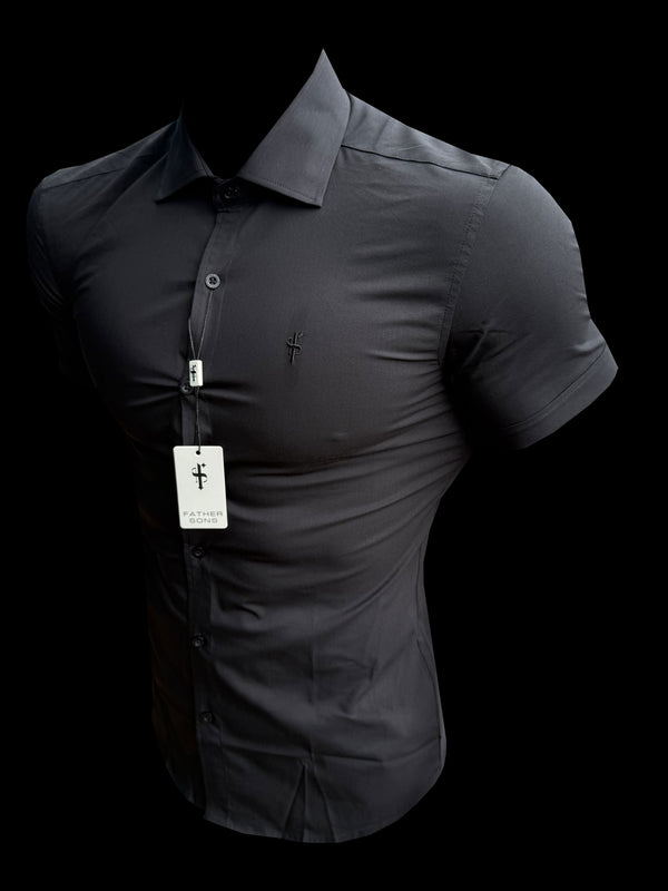 Father Sons Muscle Fit Advanced Stretch Black Short Sleeve with Cutaway Collar  - FS1159