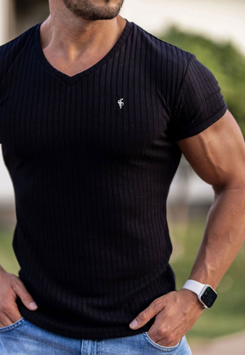 Father Sons Classic Black / Silver V Neck Ribbed Crew - FSH1124 (PRE ORDER 31ST MARCH)