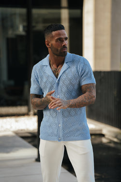 Father Sons Crochet Shirt Morning Blue Short Sleeve - FSJ080 (PRE ORDER 11TH APRIL)