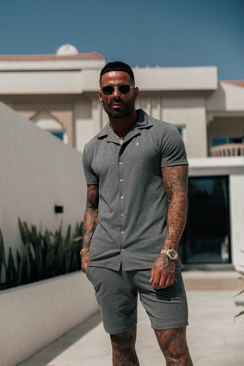 Father Sons Stretch Charcoal / Silver Pique Revere Shirt Short Sleeve - FSH1358 (PRE ORDER 16TH MAY)