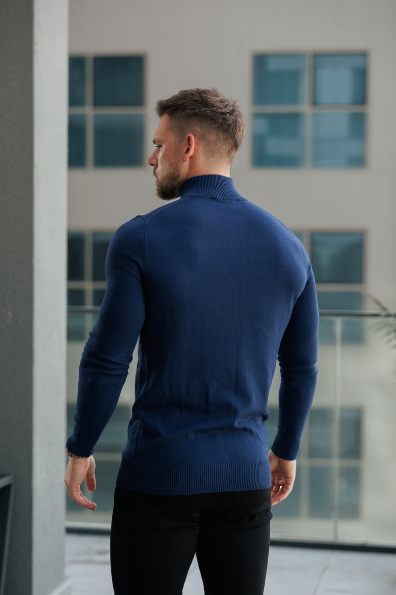 FS Navy Funnel Neck Knitted Jumper With FS Branding - FSN191