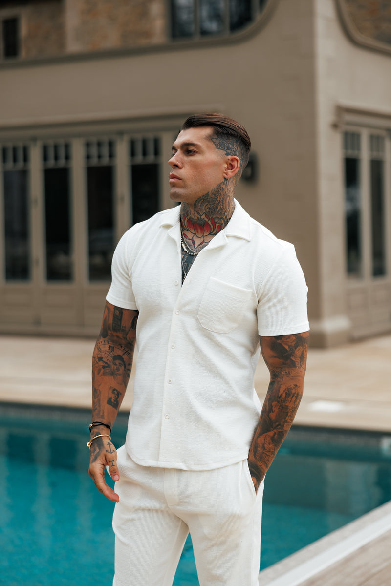 Father Sons Jersey Cord Stretch White Revere Shirt Short Sleeve - FSR017