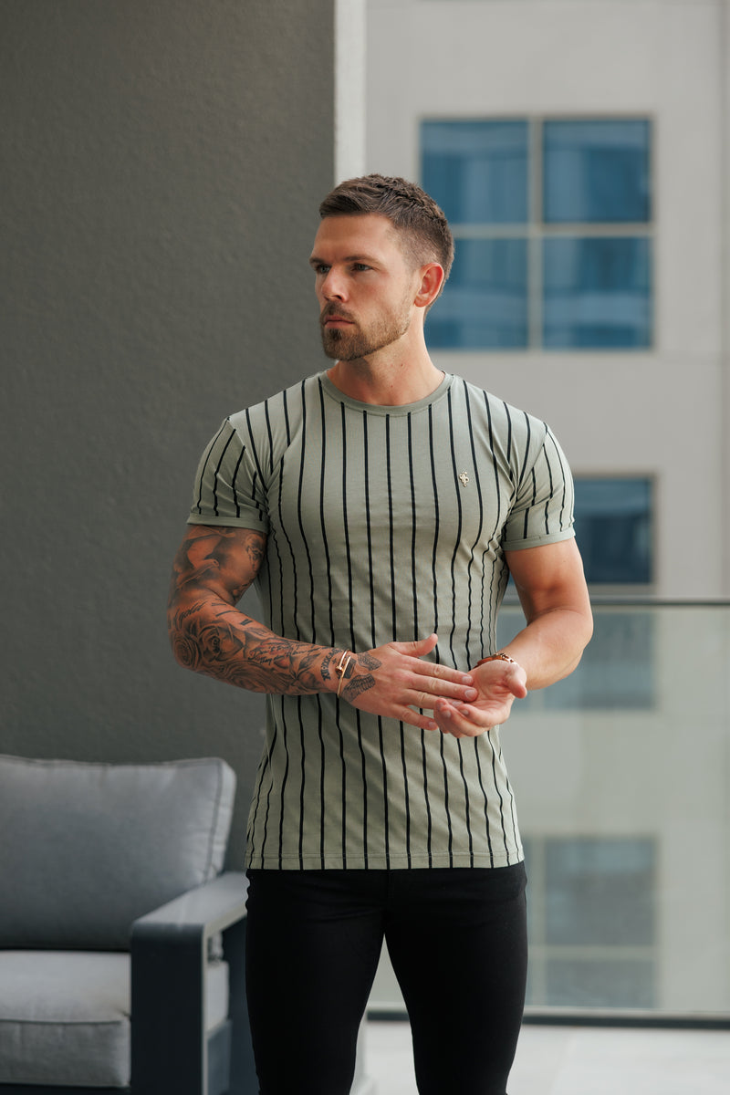 Father Sons Printed Olive / Black Stripe Fitted T Shirt - FSH1374
