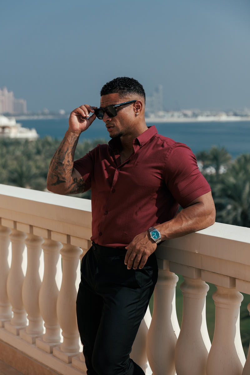 Father Sons Classic Stretch Oxford Short Sleeve Oxblood / Burgundy with Button Down Collar - FS1213