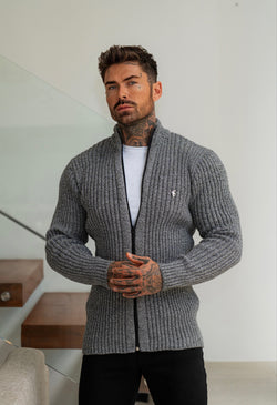 Father Sons Chunky Black / White Two Tone Ribbed Zipped Cardigan - FSJ073 (PRE ORDER 21ST MARCH)