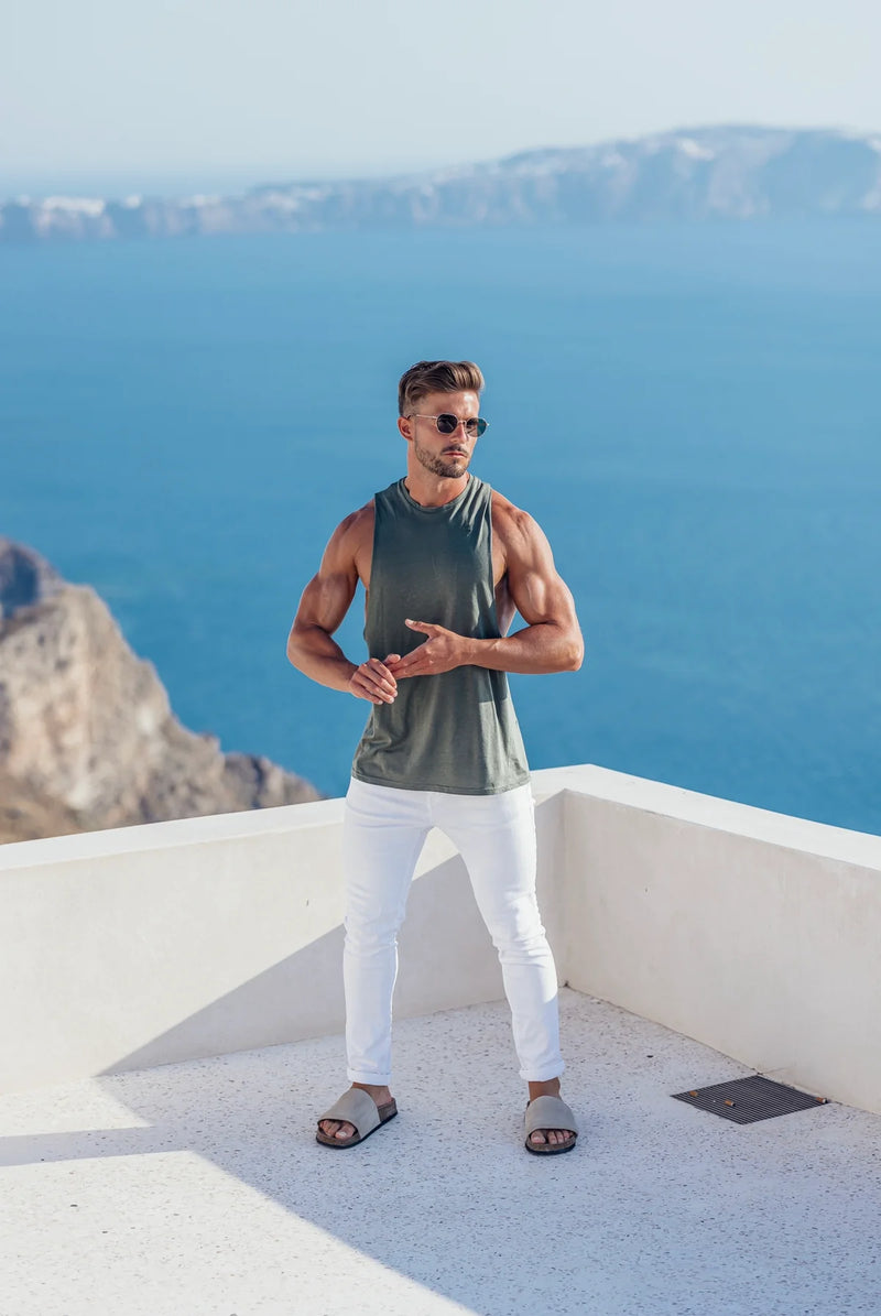 Father Sons Classic Bamboo Dropped Armhole Khaki Vest - FSH1343