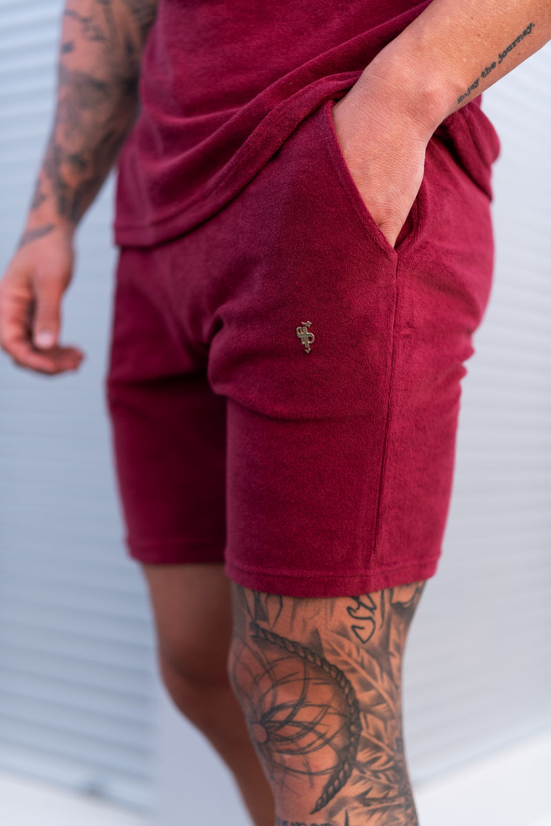Father Sons Burgundy / Silver Towelling Shorts - FSH1350