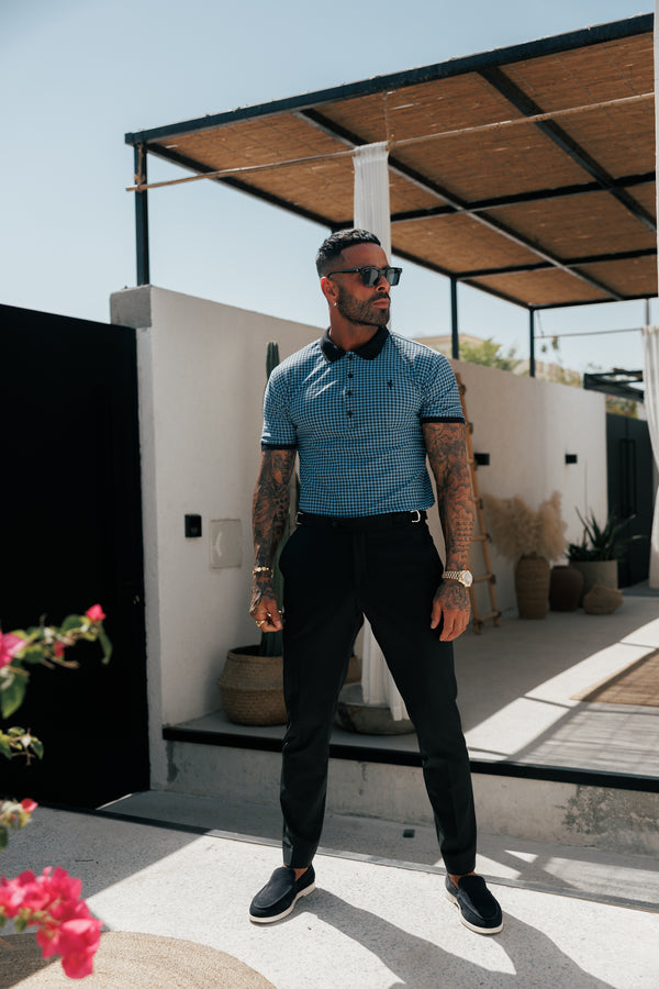 Father Sons Black / Blue Printed Check Polo Shirt - FSH1262 (PRE ORDER 30TH MAY)