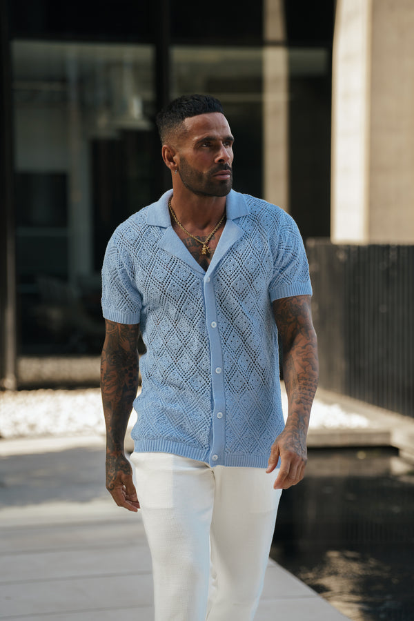 Father Sons Crochet Shirt Morning Blue Short Sleeve - FSJ080 (PRE ORDER 11TH APRIL)