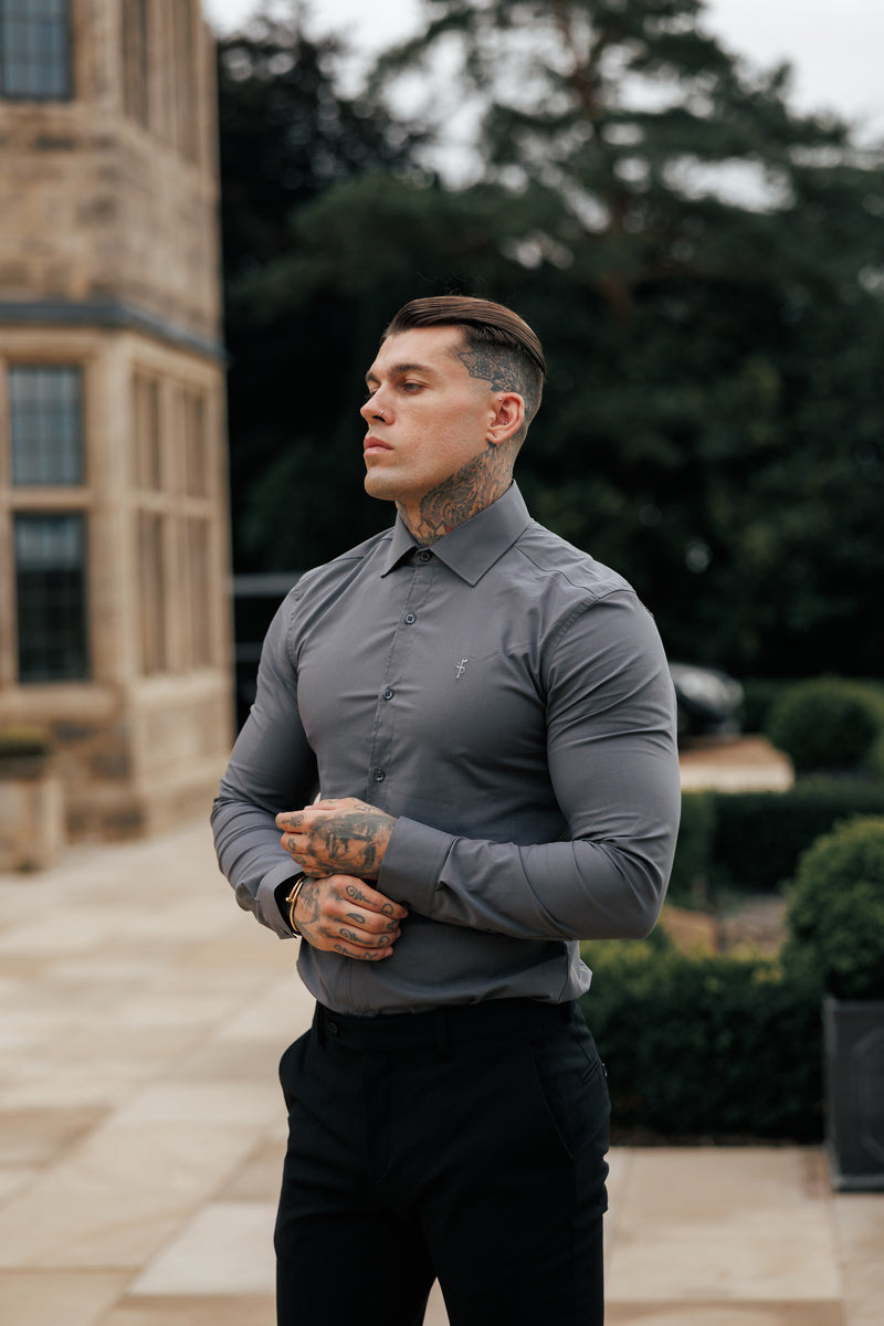 Father Sons Muscle Fit Advanced Stretch Charcoal with Cutaway Collar  - FS1202