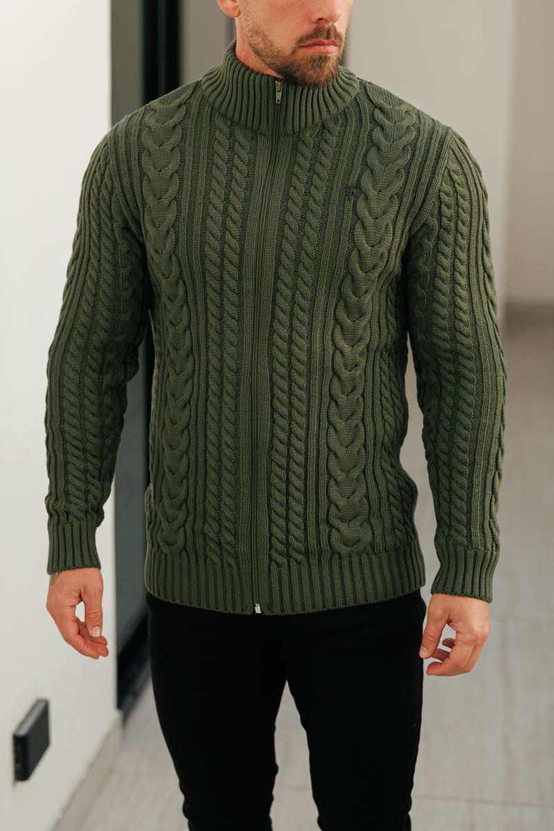 Father Sons Funnel Neck Full Zip Cardigan Olive -  FSJ151 (PRE ORDER 21ST DECEMBER)