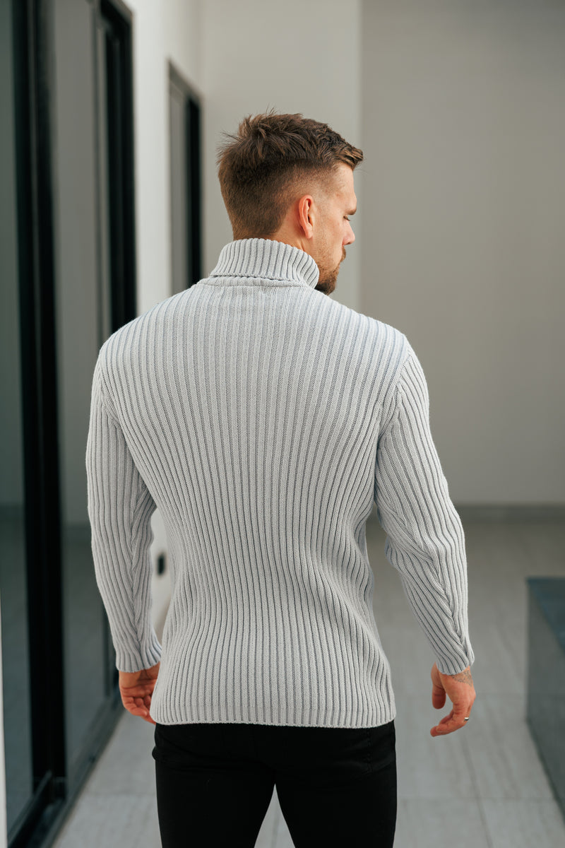 Father Sons Ribbed Knit Cop Grey Roll Neck Jumper - FSJ116 (PRE ORDER 12TH NOVEMBER)