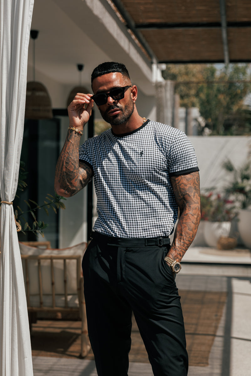Father Sons Printed Black / White Check Fitted T Shirt - FSH1238 (PRE ORDER 16TH MAY)