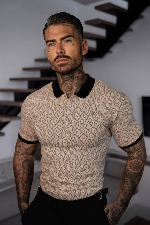 Father Sons Black / Beige Geo Printed Polo Shirt - FSH1234