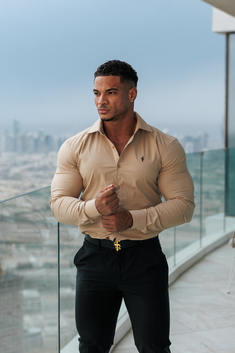 Father Sons Muscle Fit Advanced Stretch Beige with Cutaway Collar  - FS1166