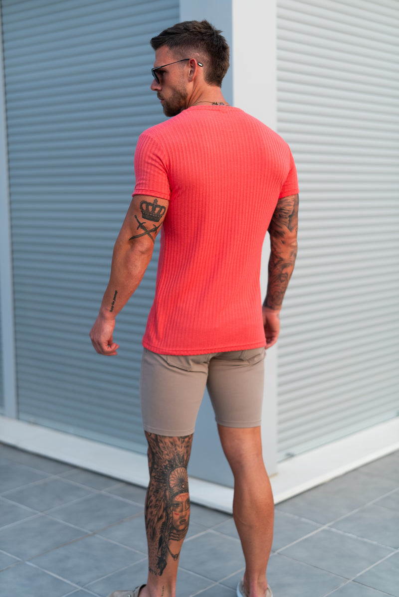 Father Sons Super Slim Coral / Silver V Neck Ribbed Crew - FSH1365