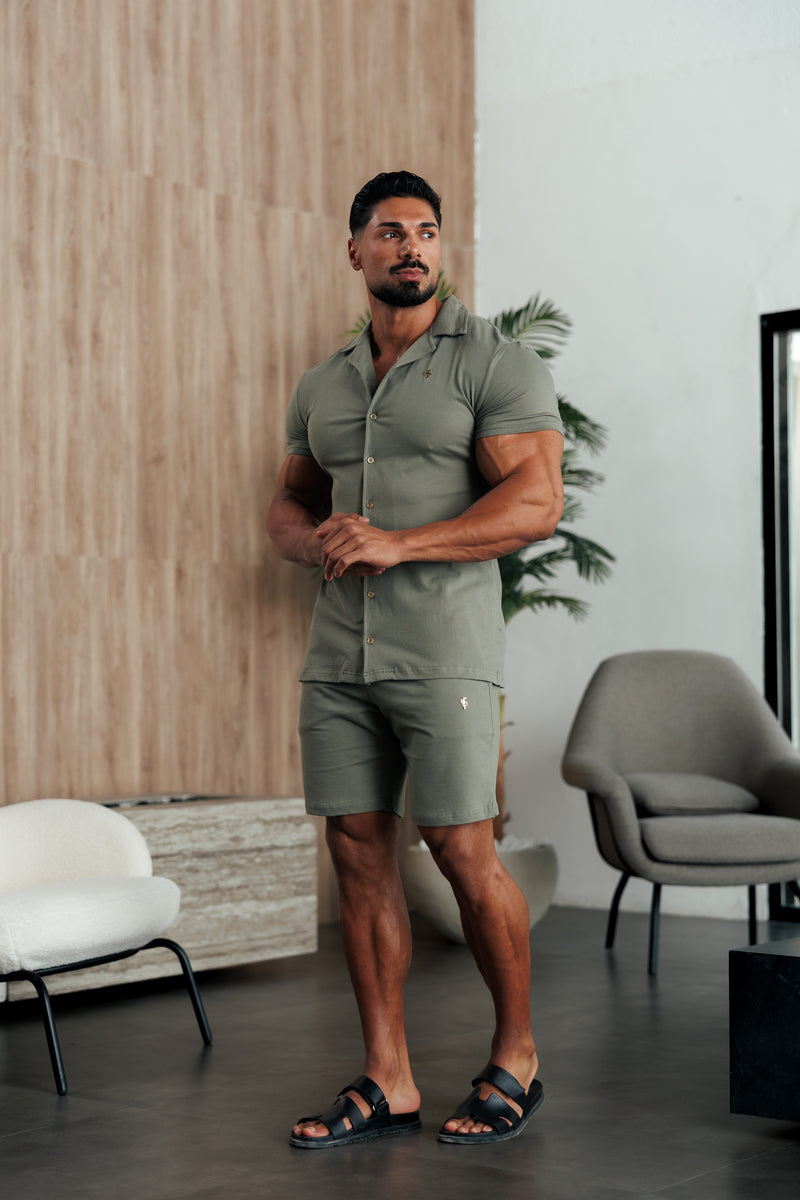 Father Sons Stretch Olive / Gold Pique Revere Shirt Short Sleeve - FSH1387