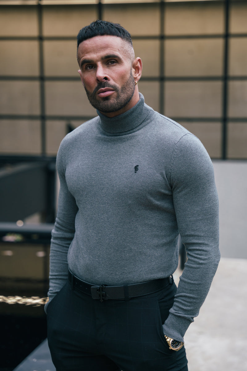 FS Charcoal Roll Neck Knitted Jumper With FS Branding - FSN207