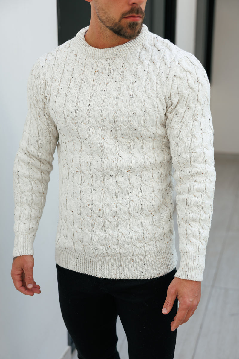 Father Sons Link Weave Knit Beige Fleck Crew Neck Jumper - FSJ128