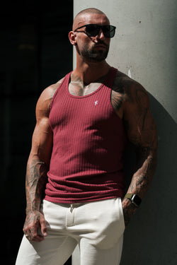 Father Sons Classic Burgundy / White Ribbed Knit Super Slim Vest - FSH1326