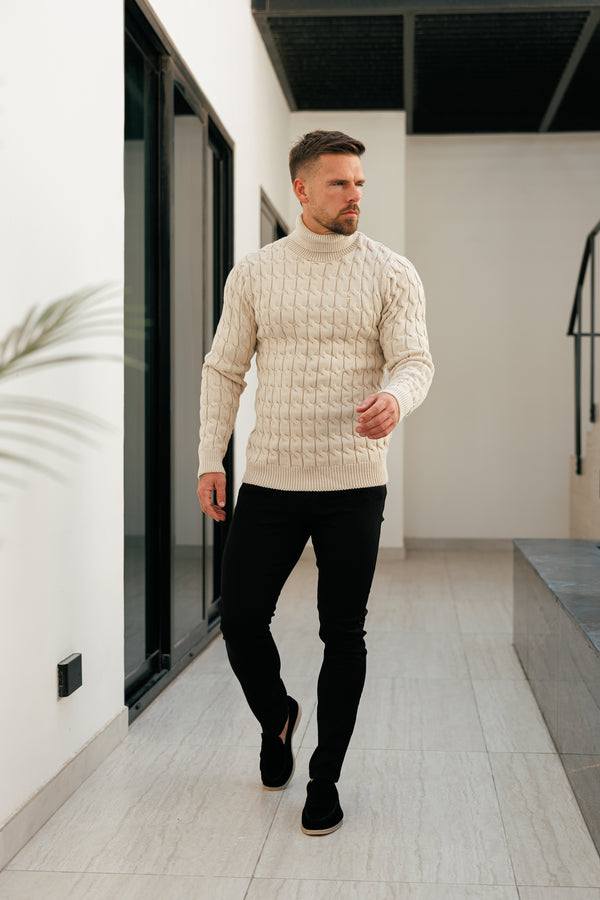 Father Sons Link Weave Knit Beige Roll Neck Jumper - FSJ100 (PRE ORDER 12TH NOVEMBER)