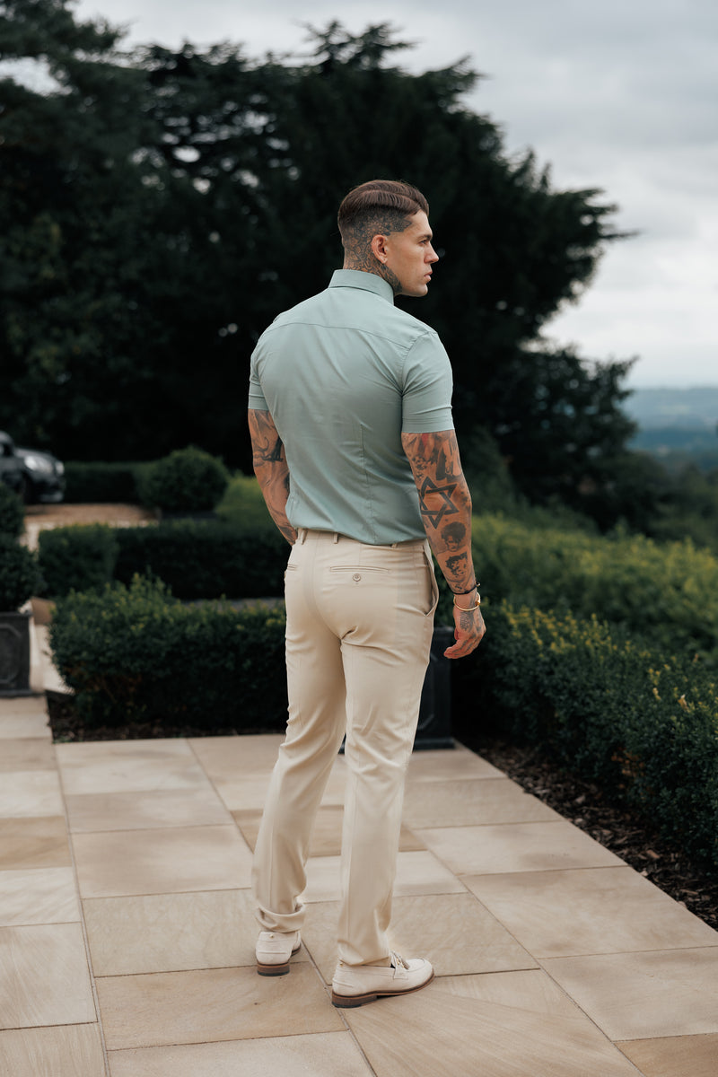 Father Sons Muscle Fit Advanced Stretch Khaki Short Sleeve with Cutaway Collar - FS1204