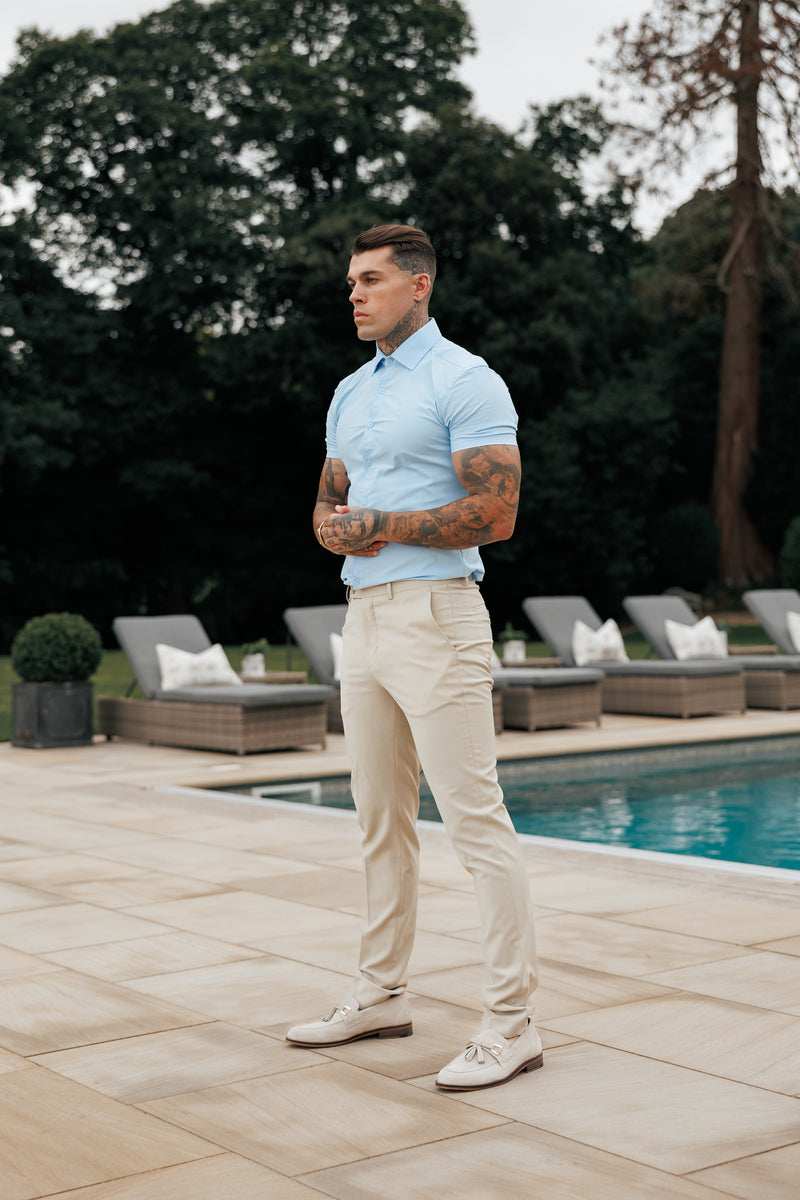 Father Sons Muscle Fit Advanced Stretch Powder Blue Short Sleeve with Cutaway Collar  - FS1162