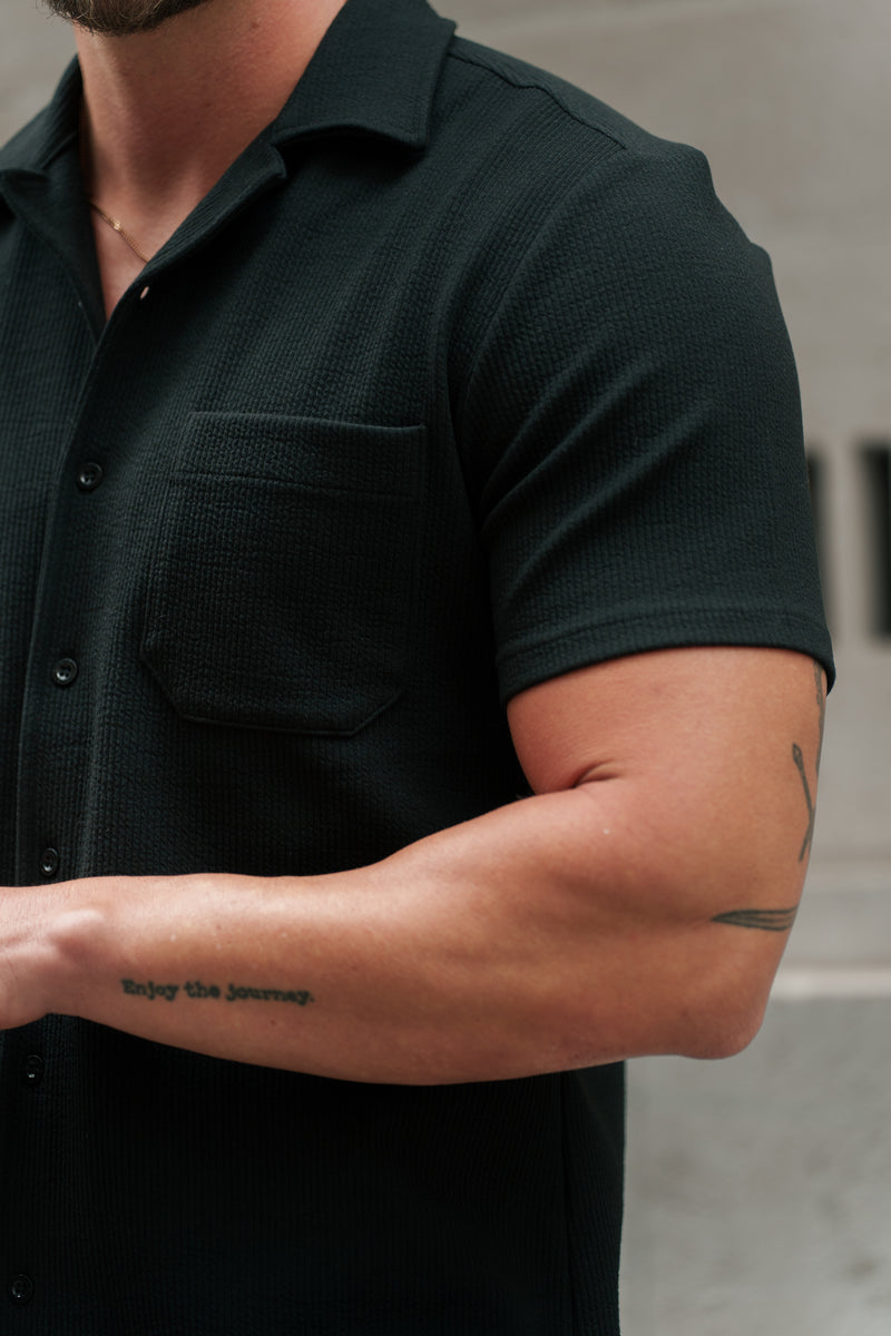 Father Sons Jersey Cord Stretch Black Revere Shirt Short Sleeve - FSR018 (PRE ORDER 11TH AUGUST)