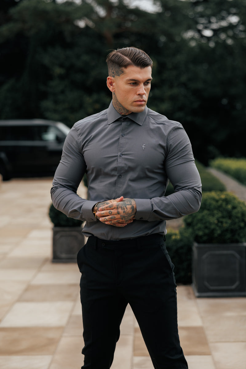Father Sons Muscle Fit Advanced Stretch Charcoal with Cutaway Collar  - FS1202