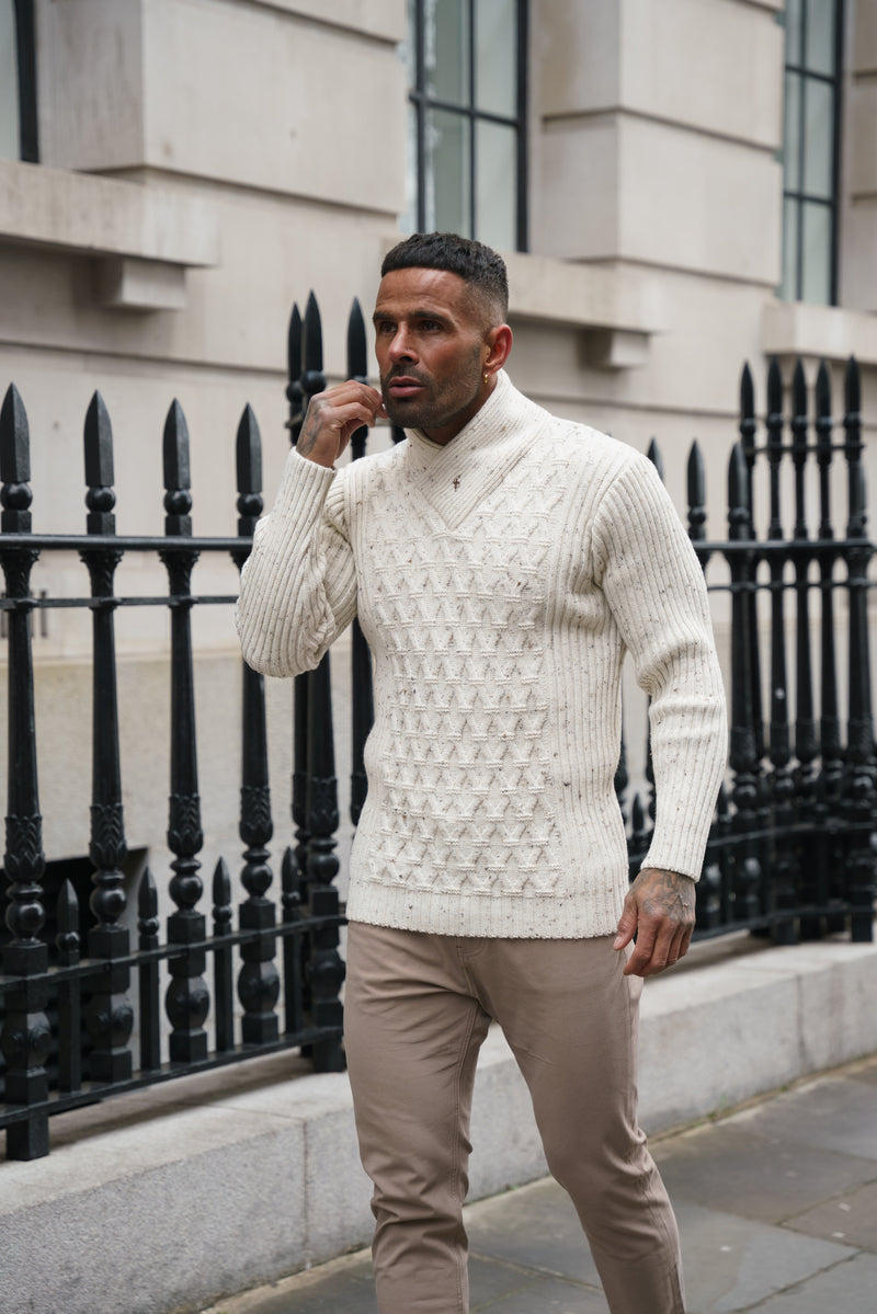 Father Sons Chunky Cable Knit Natural with Colour Fleck Jumper - FSJ067