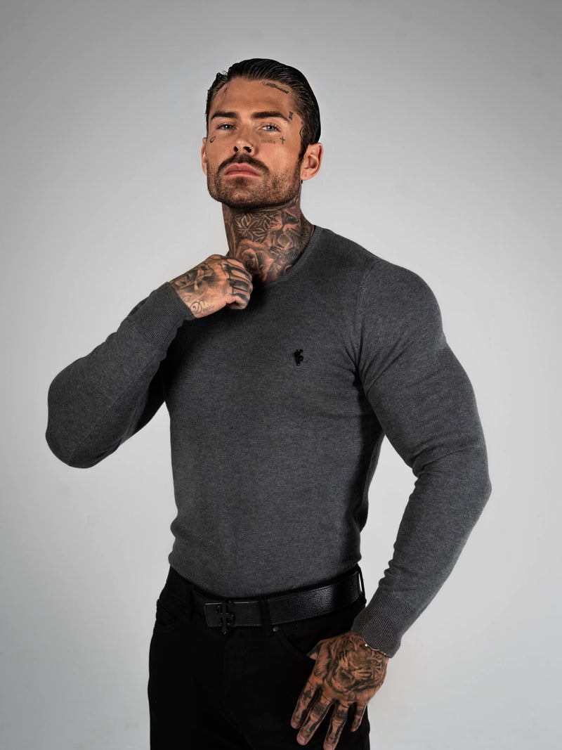 FS Charcoal Crew Neck Knitted Jumper With FS Branding - FSN198