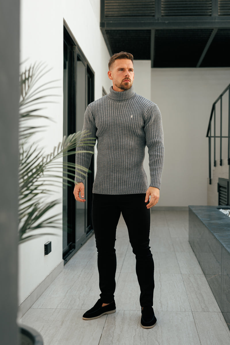 Father Sons Ribbed Knit Charcoal Roll Neck Jumper - FSJ117 (PRE ORDER 12TH NOVEMBER)