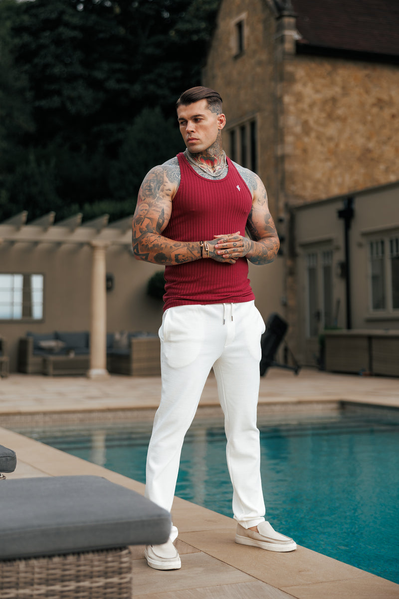 Father Sons Classic Burgundy / White Ribbed Knit Super Slim Vest - FSH1326