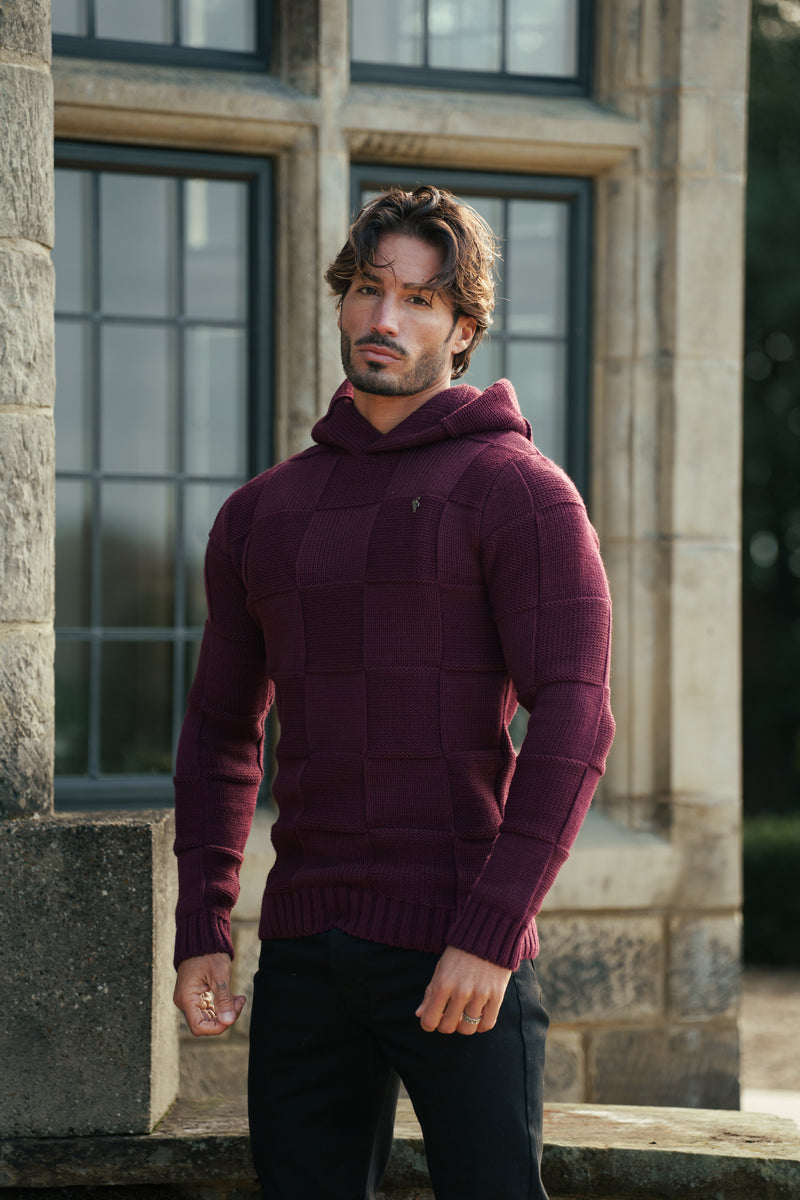 Father Sons Wine Checkerboard Knitted Hoodie - FSJ139 (PRE ORDER 11TH DECEMBER)