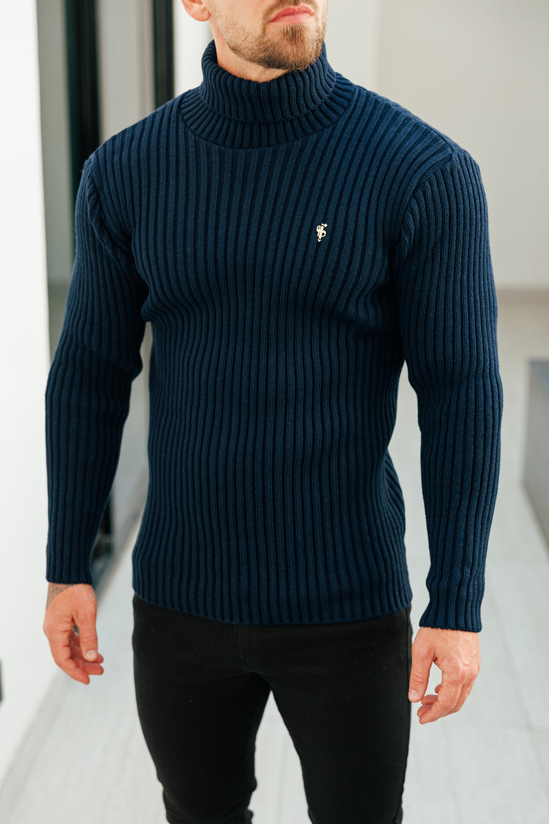 Father Sons Ribbed Knit Navy Roll Neck Jumper - FSJ115 (PRE ORDER 12TH NOVEMBER)