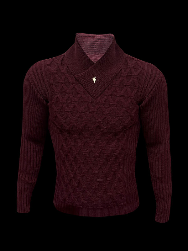 Father Sons Chunky Cable Knit Burgundy Jumper - FSJ066