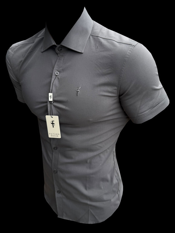 Father Sons Muscle Fit Advanced Stretch Charcoal Short Sleeve with Cutaway Collar - FS1206