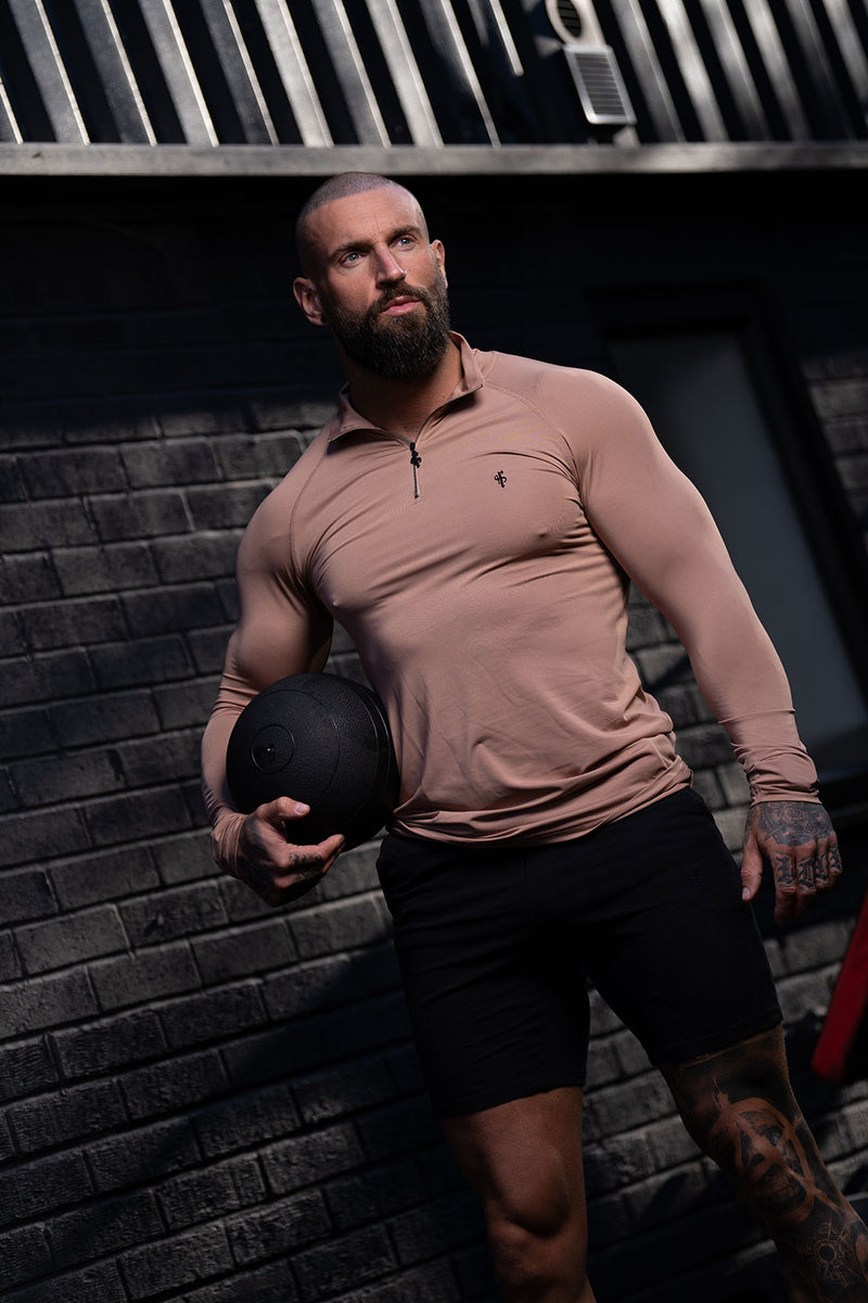 FS LS Coffee / Black Half Zip Gym Top - FSH1283