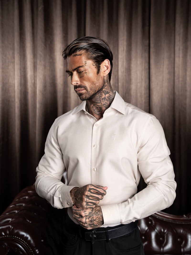 Father Sons Classic Oxford Touch Long Sleeve Beige with Cutaway Collar - FS1175