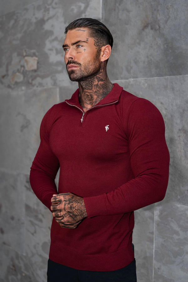 FS Brick Red Funnel Neck Knitted Jumper With FS Branding - FSN188