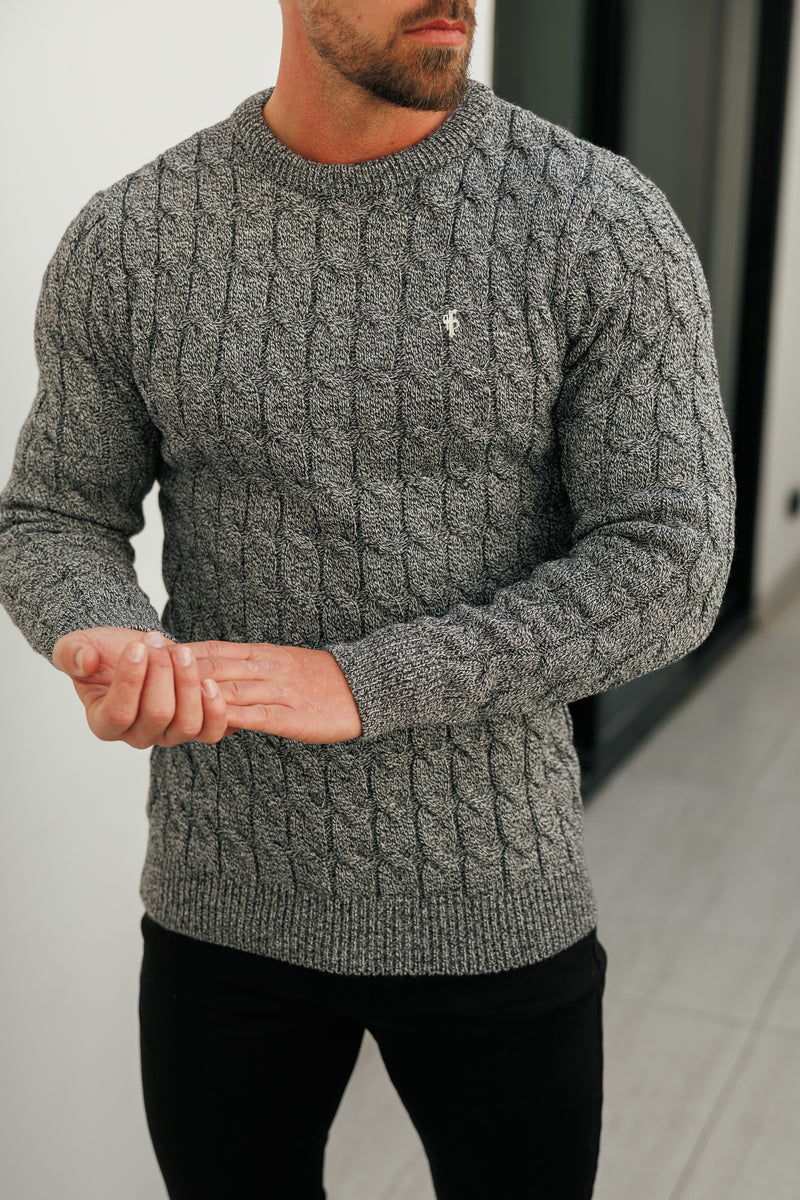 Father Sons Link Weave Knit Black/ White Two Tone Crew Neck Jumper - FSJ132