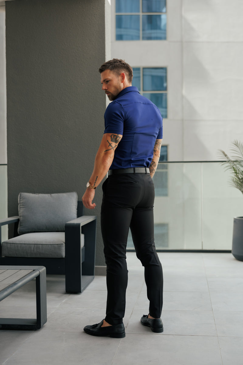Father Sons Super Slim Stretch Navy Denim Short Sleeve with Cutaway Collar- FS1150