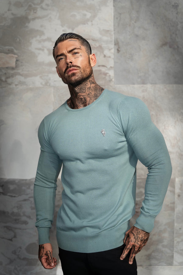 FS Teal Crew Neck Knitted Jumper With FS Branding - FSN196