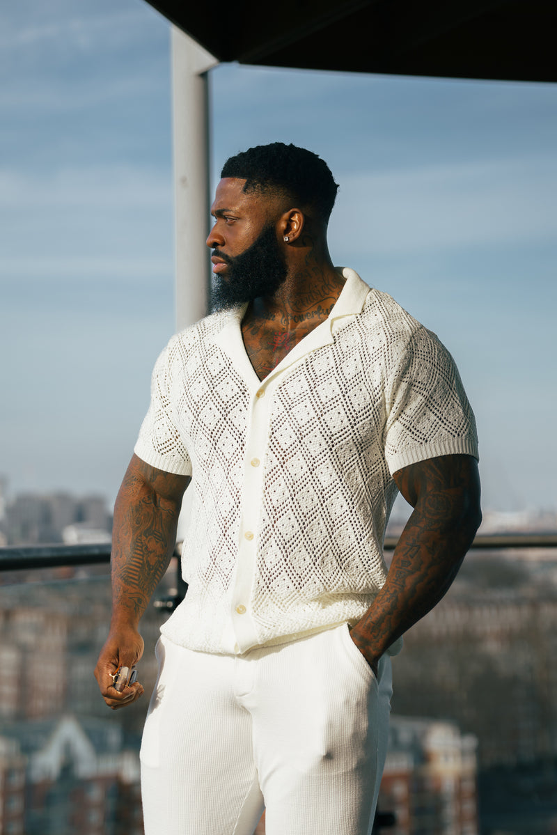 Father Sons Crochet Shirt Cream Short Sleeve - FSJ078 (PRE ORDER 29TH MARCH)