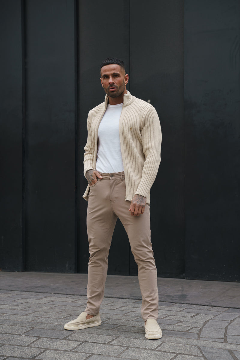 Father Sons Chunky Beige Ribbed Zipped Cardigan - FSJ069 (PRE ORDER 28TH FEBRUARY)